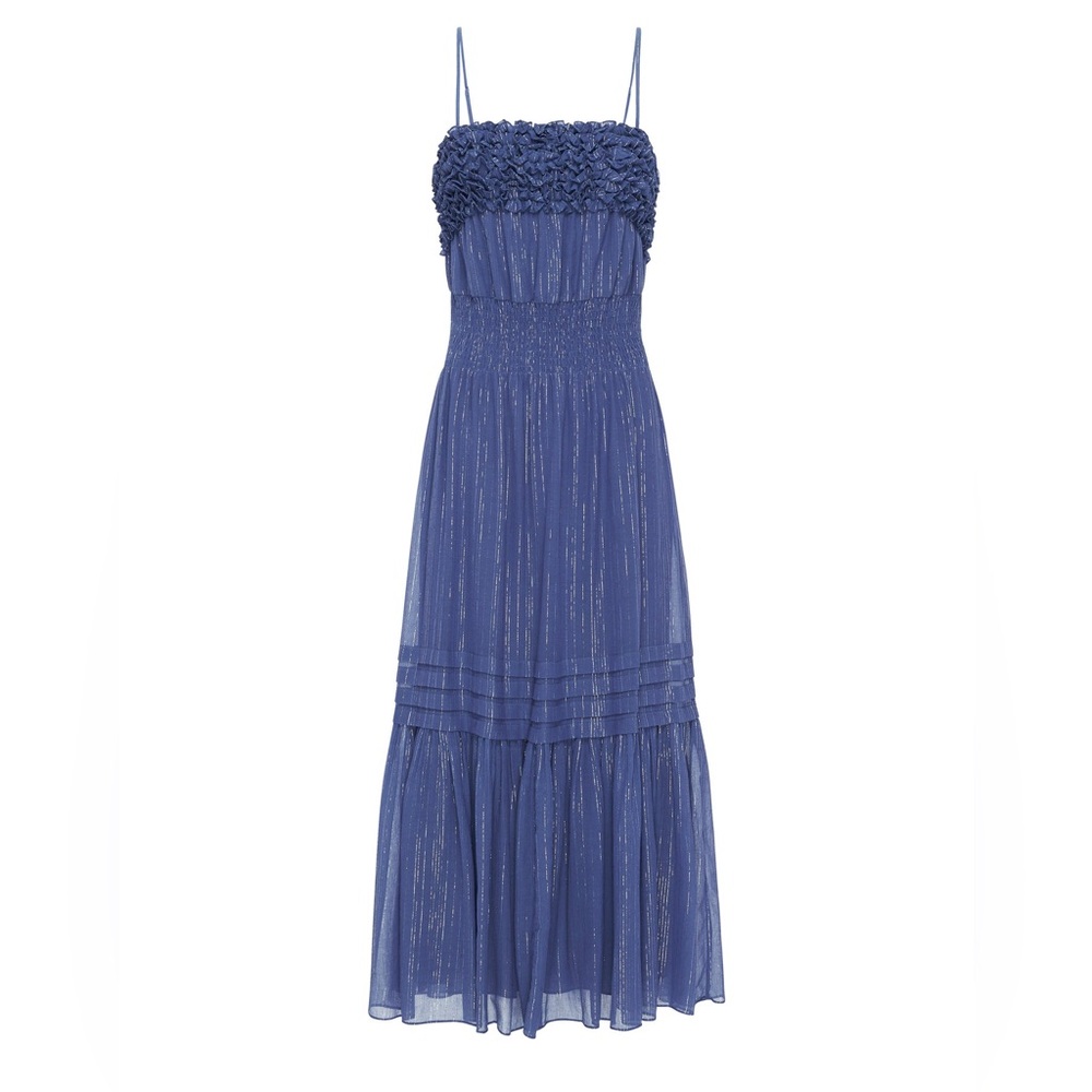 Rebecca Taylor Navy Textured Dress w/Metallic thread and ruffled bodice, XL